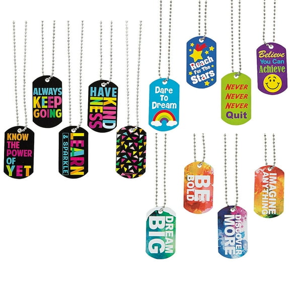 Fun Express Motivational Dog Tag Necklace Assortment - 36 Pieces