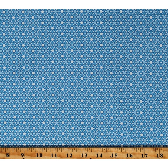 Cotton Festival of Lights Hanukkah Star of David Mosaic Stained Glass-Look Blue Cotton Fabric Print by the Yard (A-206-B1)