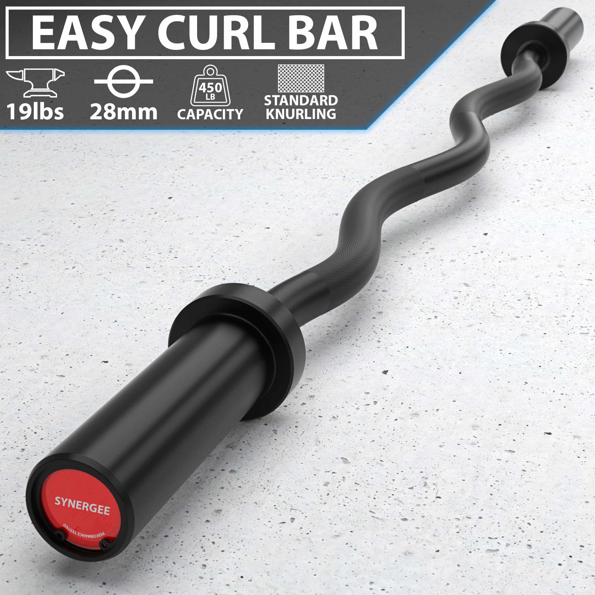 Synergee Commercial Chrome & Black Phosphate Olympic EZ Curl Bar with Powder Coated Brass Bushings
