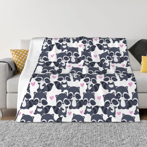 Fotbe Cartoon Raccoon Manta de Franela con Estampado, Manta Ultrasuave para Cama, Sofá, Auto, Hipoalergénica y Antibolitas-50"x40"