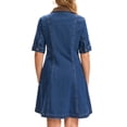 thumbnail image 3 of INSPIRE CHIC Women's Jean Dresses Vintage Collared Button Short Sleeve Fit and Flare Demin Dress S Blue, 3 of 6