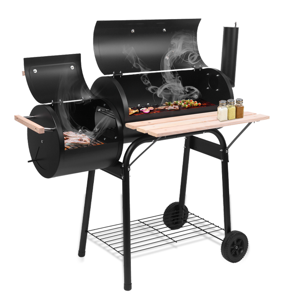 Charcoal Grill, Portable Charcoal Grill and Offset Smoker, Stainless Steel BBQ Smoker with Wood Shelf, Thermometer, Wheels, Charcoal BBQ Grill for Outdoor Picnic, Patio, Backyard, Camping, JA1170 - image 5 of 6