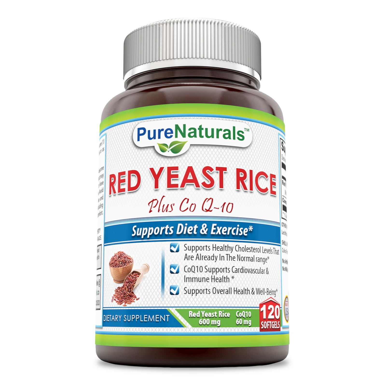 Pure Naturals Red Yeast Rice Plus CoQ10 600 Mg 120 Softgels