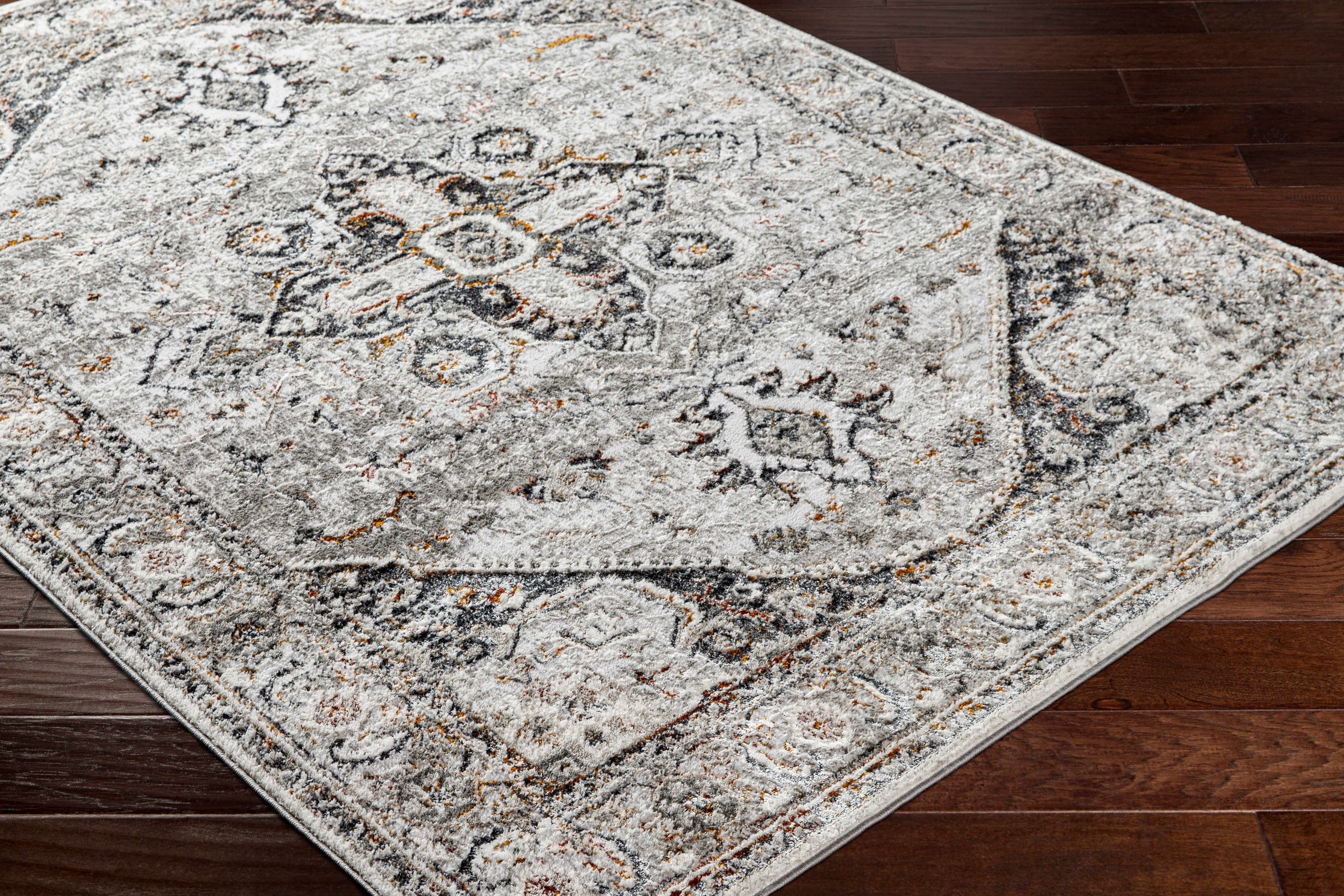 Hauteloom Liverpool Traditional Medallion Bedroom Living Room Small Area Rug - Oriental Carpet - Vintage Bohemian Farmhouse - Black, Light Grey, Dark Gray - 2' x 3'