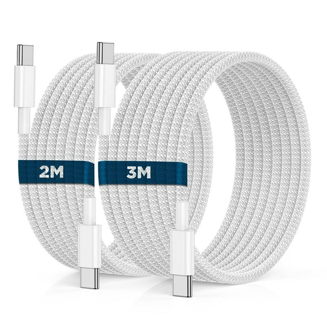 PinesC 2Pack USB C to USB C Charger Cable 2M+3M for 15 Charger Cable Braided 60W, USB-C to C Fast Charging Cable Type C Lead Long for 15/Pro Max/Pro/Plus/MacBook Pro/Air/iPad Pro/