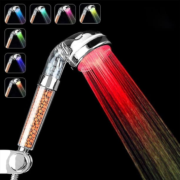 7 LED-Farbwechsel, LED-Duschkopf für Badezimmer, Spa – Hochdruck-Wassereinsparung – hohe Filterung mit drei Stufen negativer Ionen