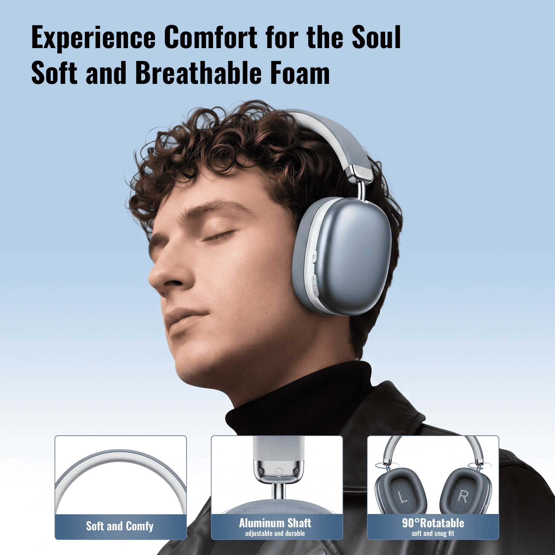 Wireless Bluetooth Headphones 5.1,40 Hrs Playtime Wireless Over-Ear Headphones,4 Mics ENC Noise Cancelling for Clear Calls, Lightweight Headset with Deep Bass Comfort fit for Travel Work