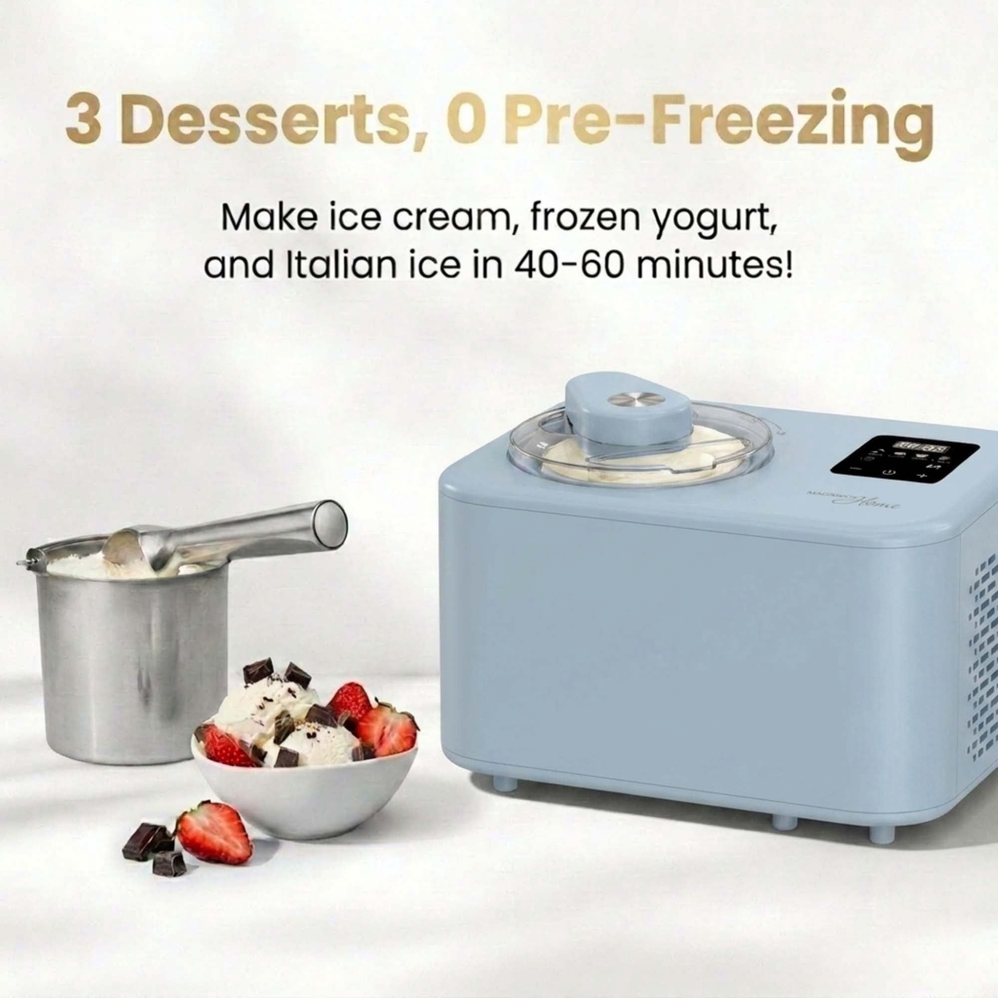 Magnavox 1.3 qt. Electric Ice Cream Maker with Built-in Compressor and Touchscreen Controls, Blue