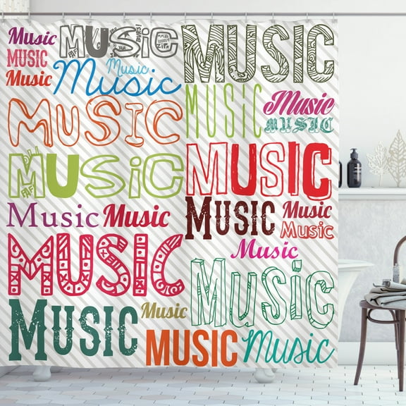Ambesonne Music Shower Curtain, Typography Rhythm Funky, 69"Wx70"L, Multicolor