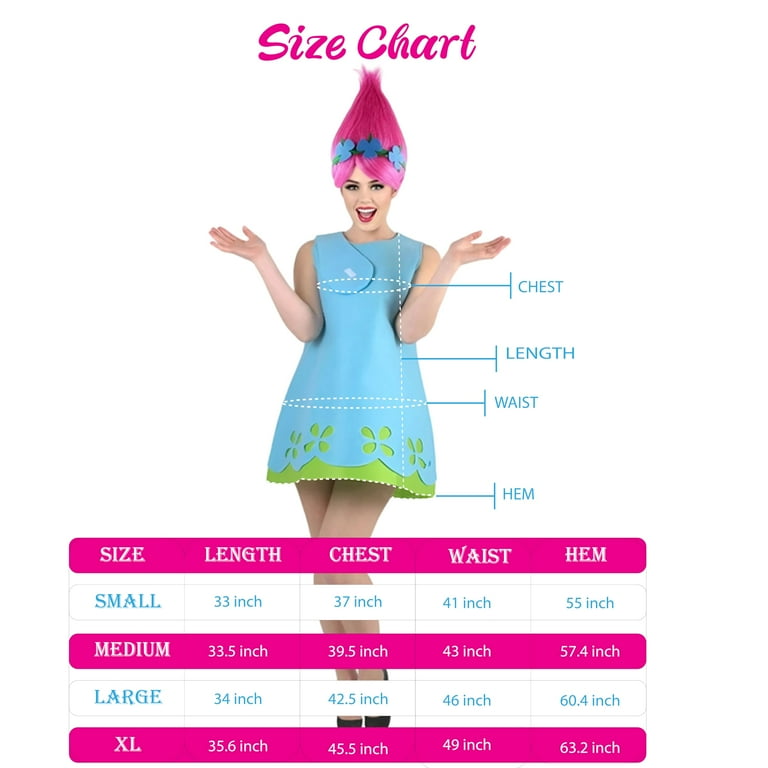 strapless open back dress Trolls Poppy Deluxe Adult Costume, Large (12-14)