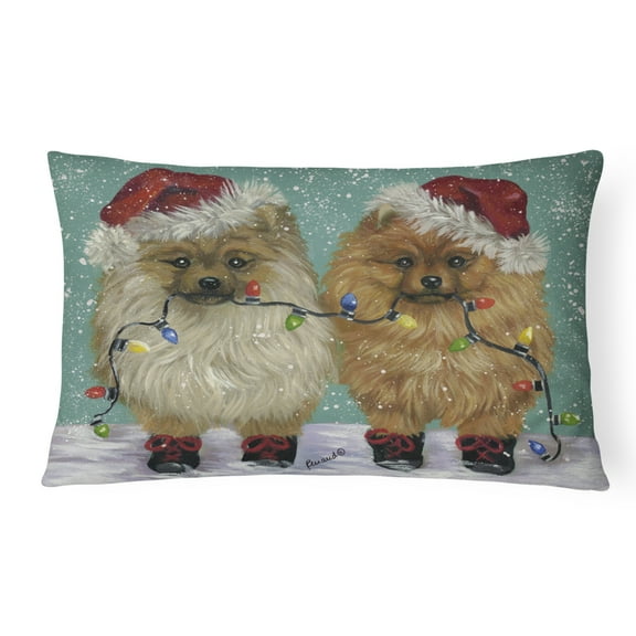Carolines Treasures PPP3267PW1216 Pomeranian Christmas Lighten Up Canvas Fabric Decorative Pillow  12H x16W multicolor
