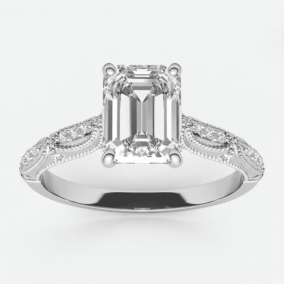 Auory Radiant Cut Moissanite Milgrain Wedding Ring 18K White Gold Plated Silver Pave Style for Women