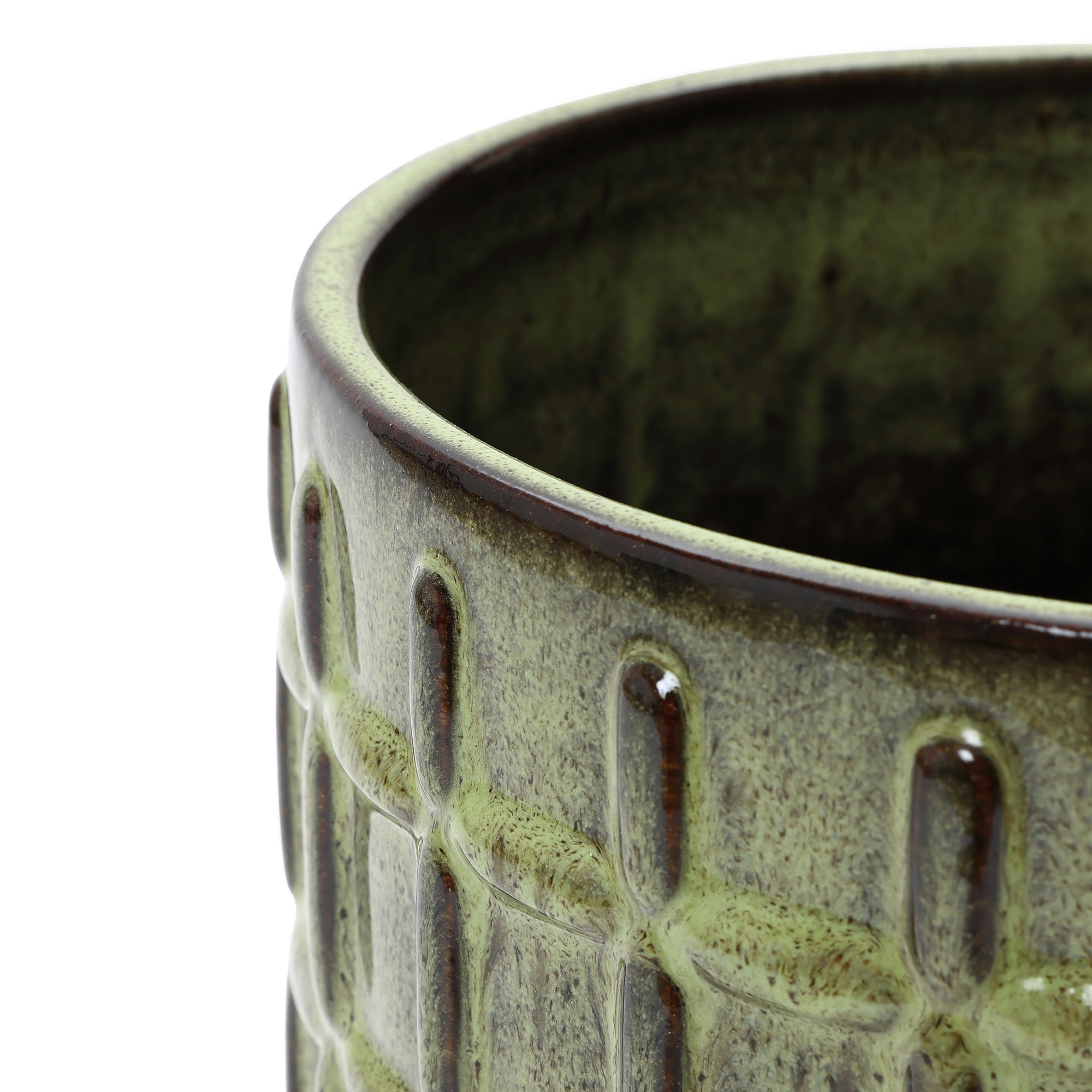 LuxenHome 14" Tall Ceramic Planter Pot for Indoor Outdoor Plants with Geometric Texture, Large Garden Plant Pots with Drainage Hole, Green