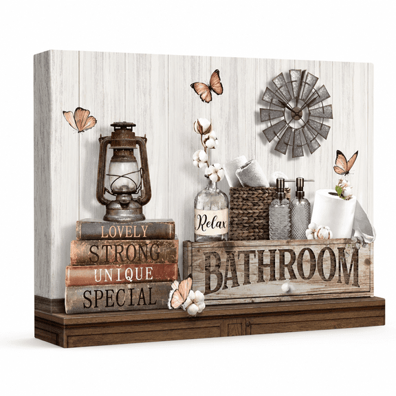 FURVENA 2026 New Farmhouse Bathroom Wall Art Decor Rustic Flower and Butterfly Bathroom Pictures Canvas Print Framed Artwork Country Bathroom Decor Wall Art Soak Relax Unwind Wall Art for Bathroom 12