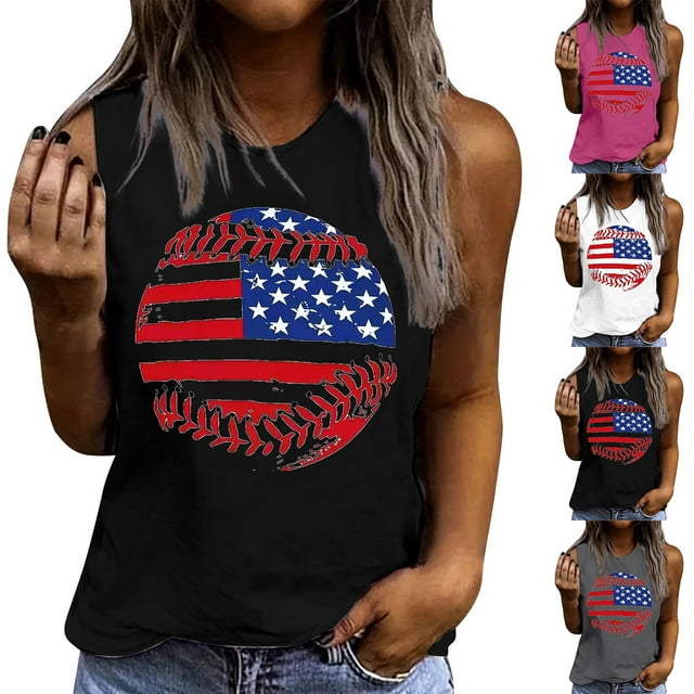Wiyuqeen Débardeurs Rouges Blancs Bleus pour Femmes Sans Manches Débardeurs du 4 Juillet Col Rond T-Shirts de la Fête de l'Indépendance des États-Unis Fabriqué aux É.-U.