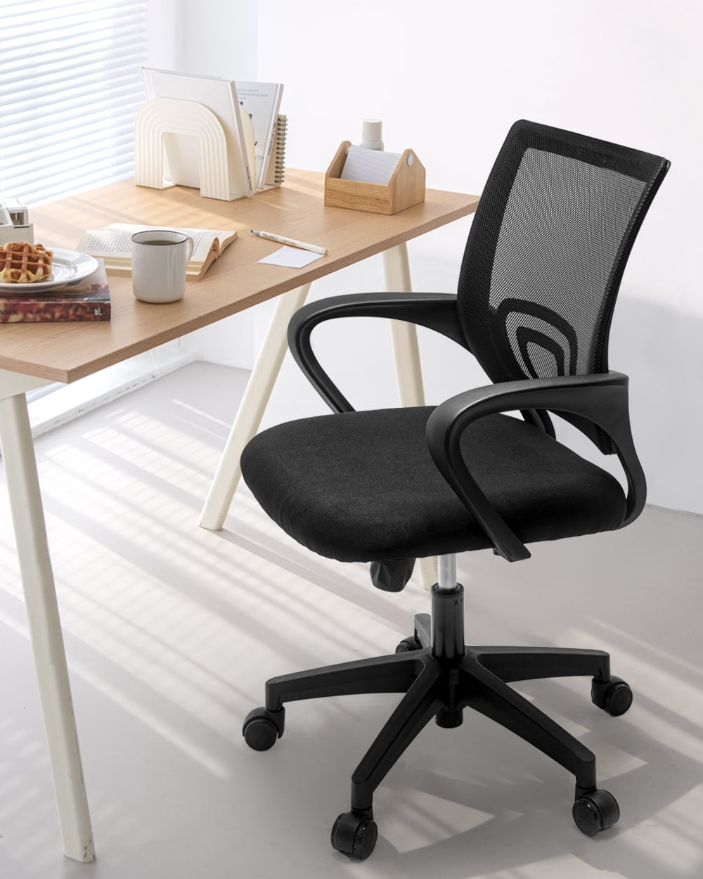 NEO CHAIR Office Desk Computer Chair Ergonomic Mesh Gaming Cushion Seat with Comfy Lumbar Mid Back Support Adjustable Height Swivel Rolling Wheels for Home Task (2 pk - Black)