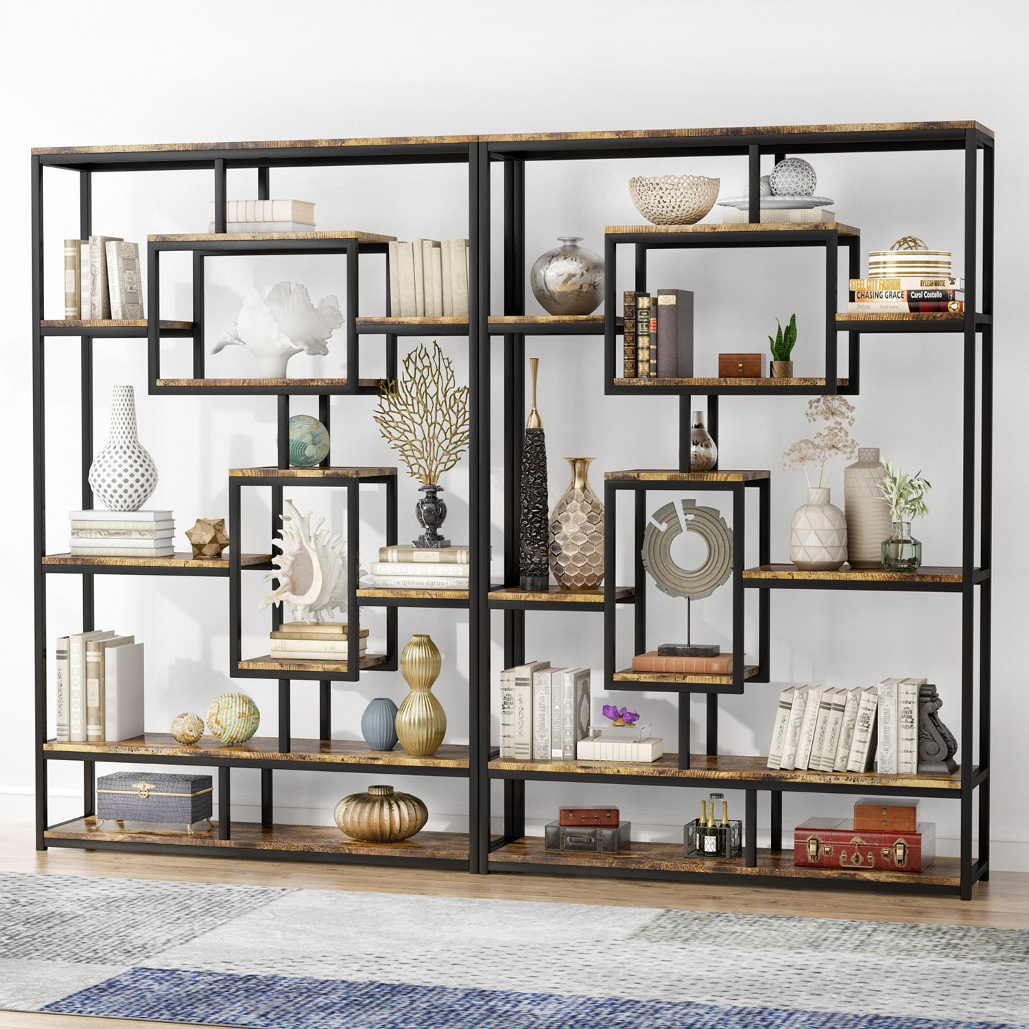 Buy 9Shelf Industrial Bookshelf, Vintage Etagere Bookcase, Storage