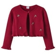 thumbnail image 2 of XQYLOS Girls Long Sleeve Knitted 𝖡olero Cardigan Kids Cherry Print Button Closure 𝖲hrug Sweater, Toddler Girls Knit Cardigan with Floral Design, Girls Open Front Sweater Jacket, 2 of 4