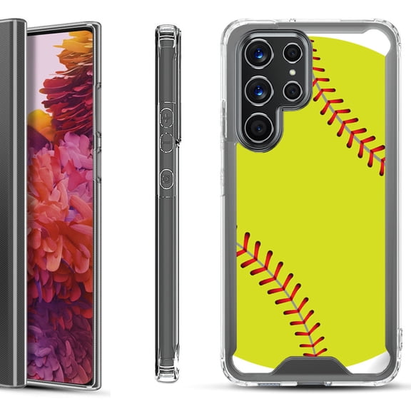 Shockproof Bumper Phone Case for Samsung Galaxy S22 Ultra 5G, by OneToughShield ® - Softball Green