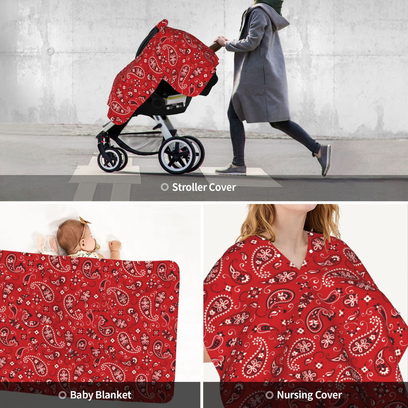 Car Seat Cover Baby - Red Paisley Floral Breathable Infant Car Seat Cover for Baby Carseat, Lightweight Comfort Baby Essentials Must Haves Newborn Stuff for Girl Boy