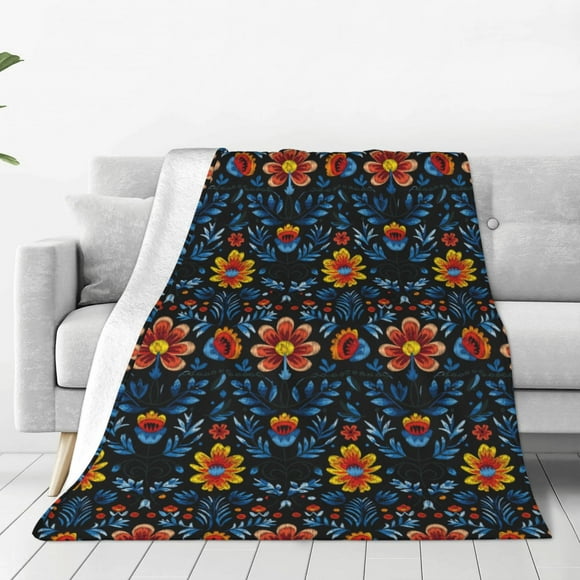 Saiise Mexican Flower Print Ultra-Soft Micro Fleece Blanket Luxury Microfiber Blanket for All Seasons Warm Bedding Sofa and Travel-80"x60"