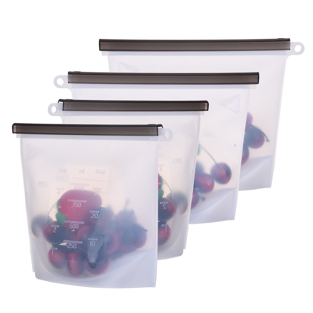 4Pcs(2 Large + 2 Medium) Reusable Silicone Food Storage Bags