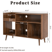 Oubayajia Record Player Stand, Vinyl Record Storage Cabinet with Charging Station & USB Ports, Mid-Century Turntable Stand Table Holds Up to 300 Albums Living Room Bedroom Office, Walnut
