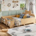 thumbnail image 3 of HOQBN Full Size Kids Platform Bed with Surround Guardrails, Cute Bowknot Shaped Headboard & Built-in Side Bookshelf, Wood Finish Floor Bed Natural, 3 of 9
