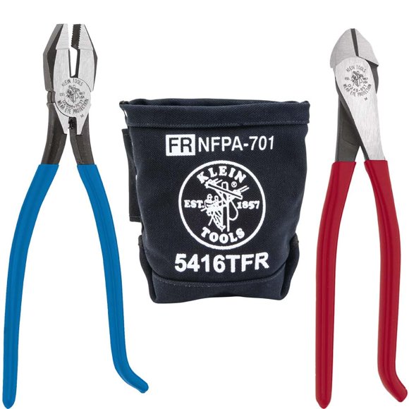 Klein Tools 80081 Pliers Kit, Made in USA, Set with Ironworker's Diagonal Cutting Pliers, Heavy Duty Side Cutters and Flame Resistant Canvas Tool Bag