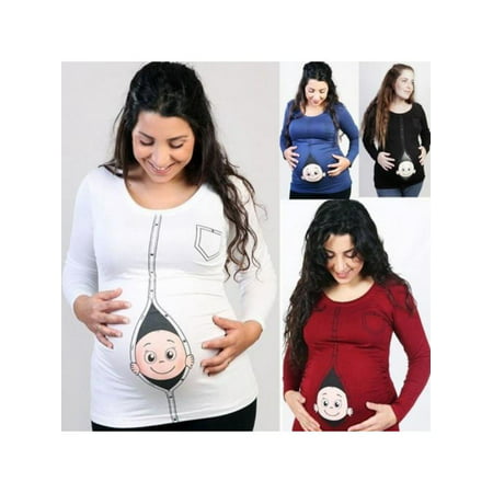 Topumt Maternity Baby Peeking Shirt Funny Pregnancy Cute Announcement Pregnant