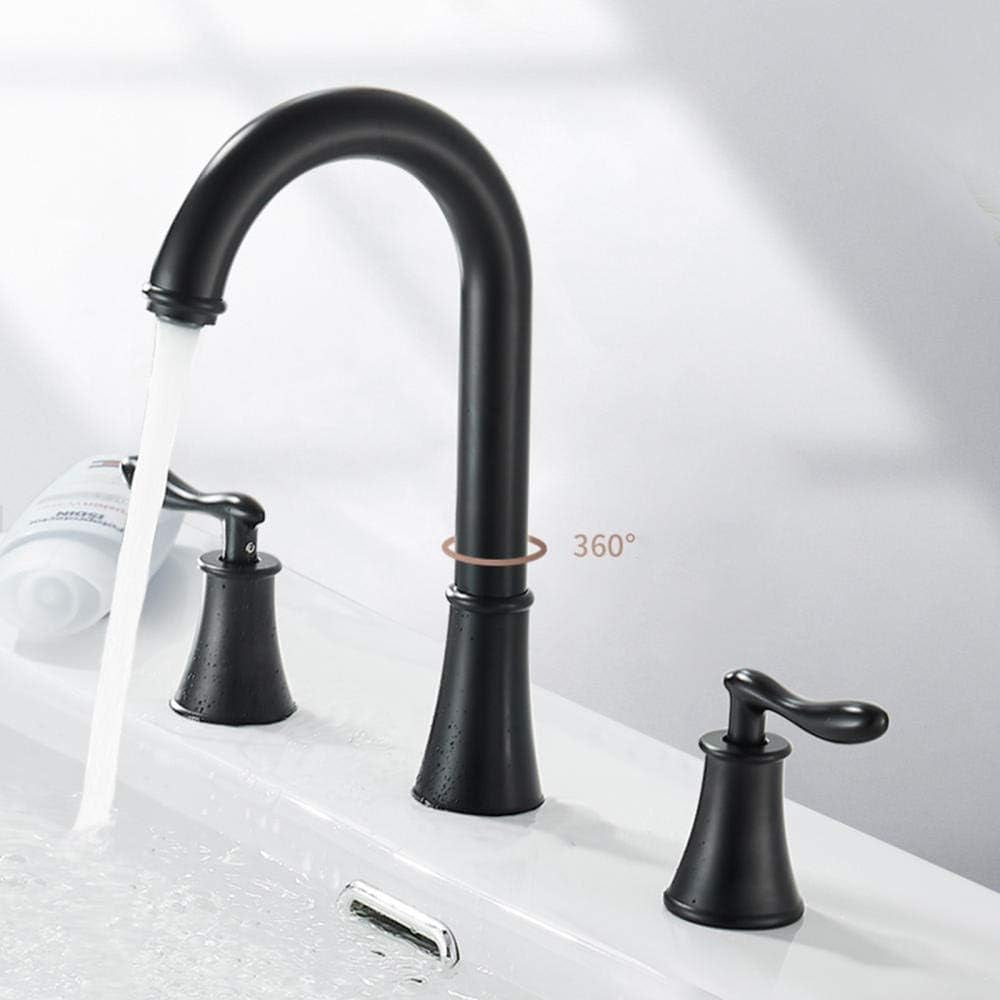 Bathroom Sink Faucet 3 Hole Black Hot and Cold 360° Rotation Brass Bathroom Faucet for Sink