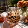 thumbnail image 5 of Golden Skull Halloween Glass Summerween, Tumbler Drinking Cup, 2D Embossed Skeleton Motif, Clear Glass Gold Accent, Party Home Bar Tableware Decor, 1 Pc, 5 of 6