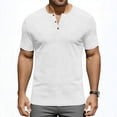 thumbnail image 2 of GUZOM Mens Short Sleeve Henley Shirt, Slim Fit Stretch Poly Spandex Tee for Men, Casual Workout & Everyday Top, White,Size M, 2 of 6