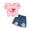 Pink Strawberry, variant on Baby Girl Shorts Outfit Kid Summer Print T-Shirt Denim Shorts Clothes Set for 12-18 Months