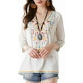 thumbnail image 4 of Grosy Womens Plus Size Tops 3/4 Sleeve V Neck Shirts Tunic Casual Floral Embroidered Loose Blouses Mexican Peasant Cotton Rayon Shirts-054/White/S, 4 of 12