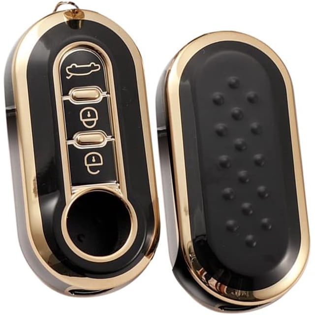 Funda Silicona Mando 3 Botones Oro Negro-Fiat 500 Panda Grande Punto Bravo Scudo