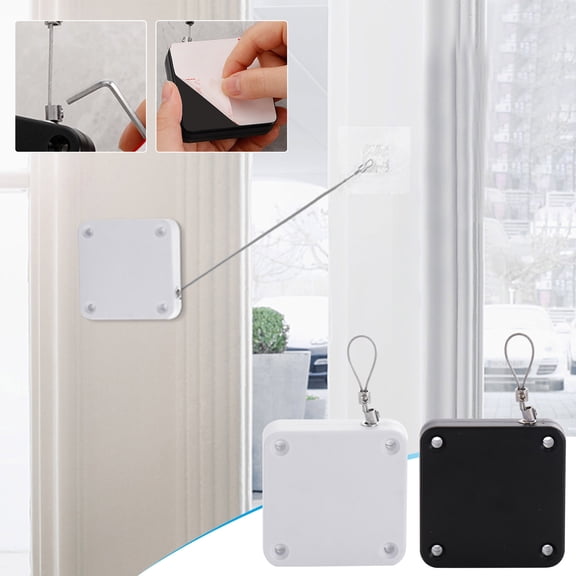 Shower Curtain Closer, Automatic Shower Curtain Opener and Closer, Punch-Free Automatic Sensor Door Closer with 1.2m Drawstring for Bathroom, Studyroom, Bedroom (Black/500G)
