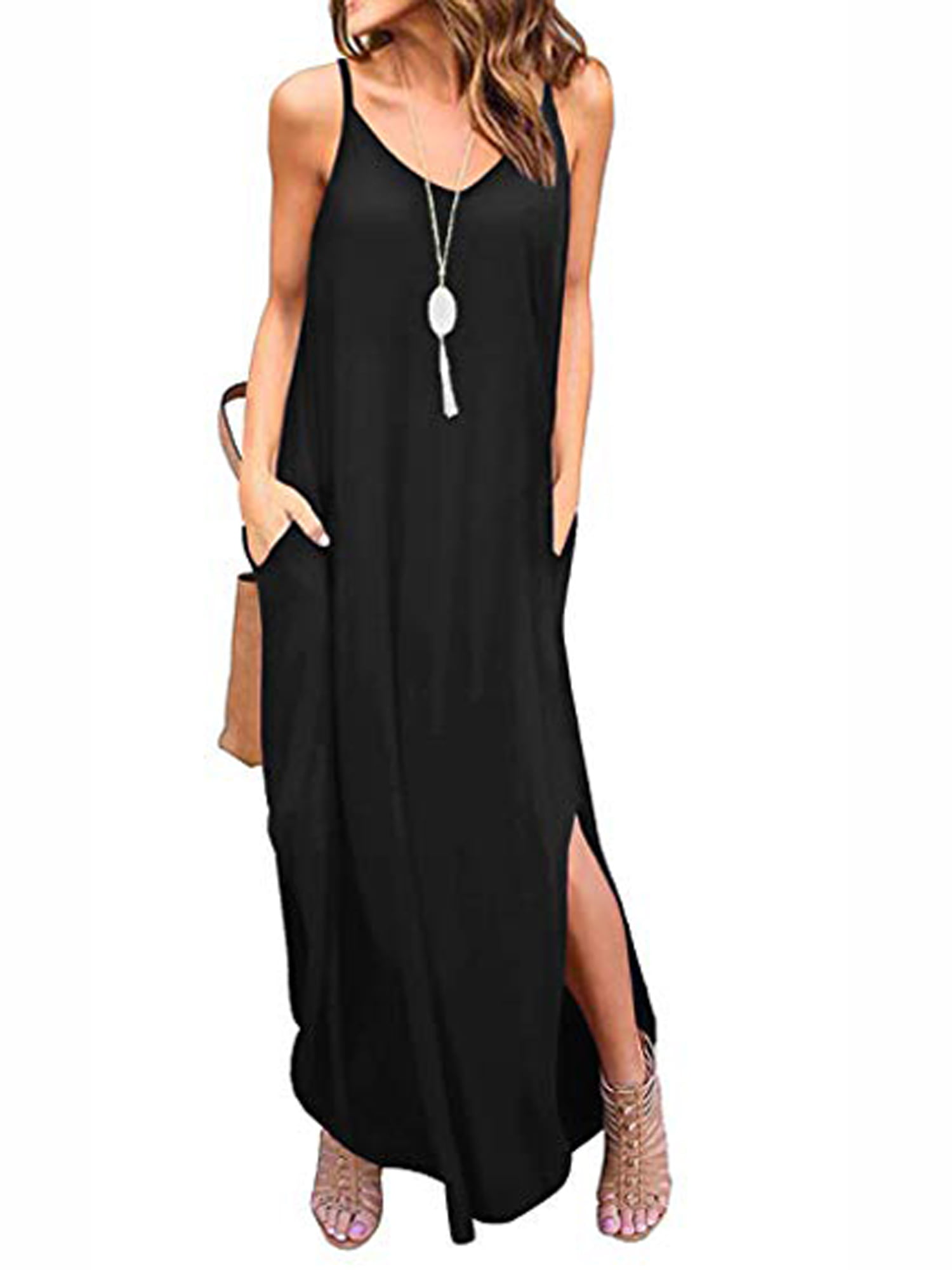 Lelinta - LELINTA Womens Spaghetti Strap Maxi Dresses Pockets Casual ...