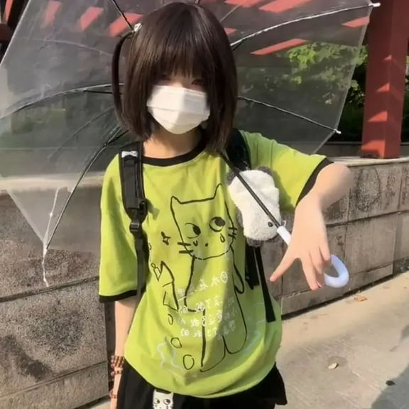 Summer subculture harajuku T Shirt women Mujer Y2k Grunge Short Sleeve T-shirt japanese Cute O-neck kawaii Cartoon Tees Tops