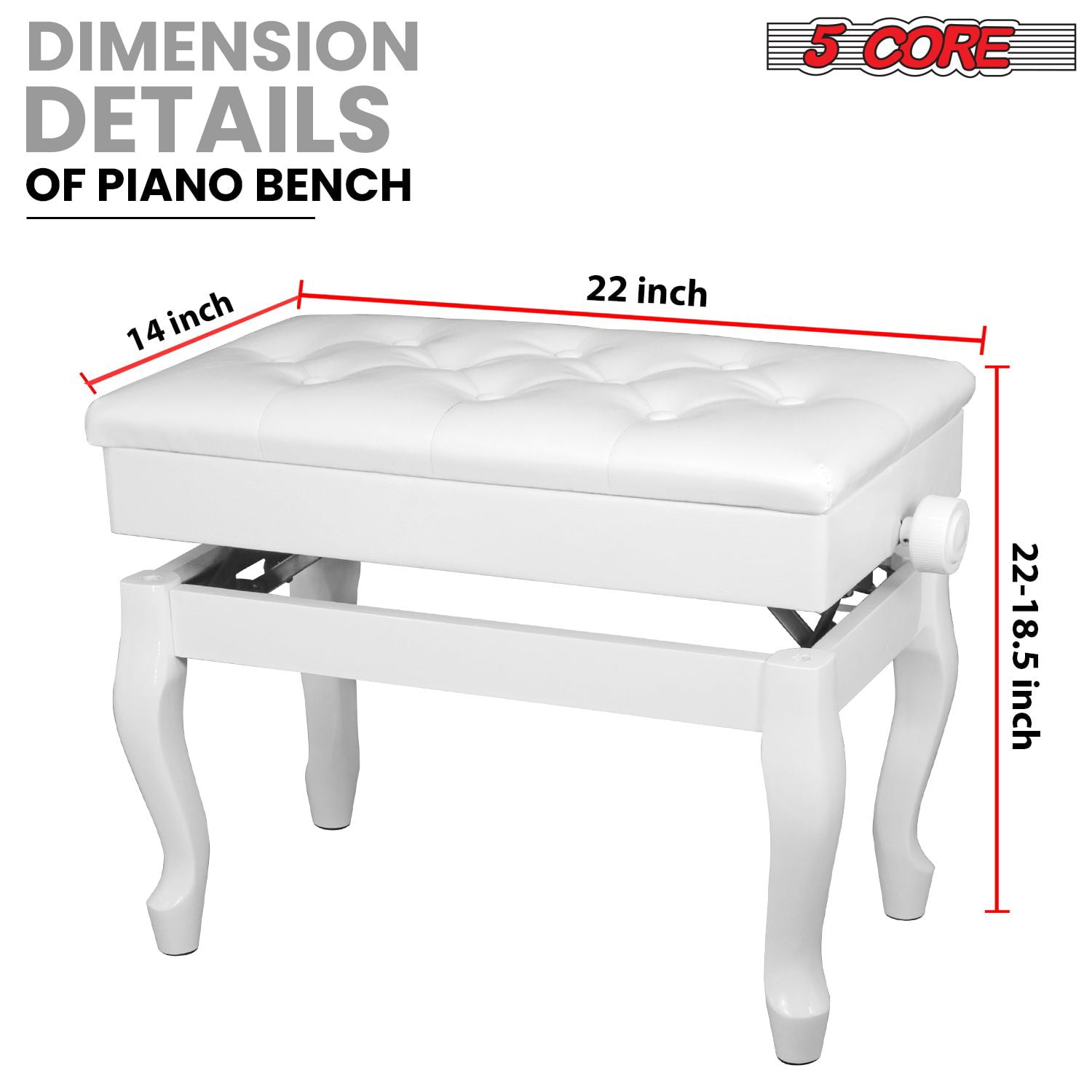 Piano Bench Wooden Height Adjustable Stool Heavy Duty Keyboard Seat with Storage - PNB WD HD WH