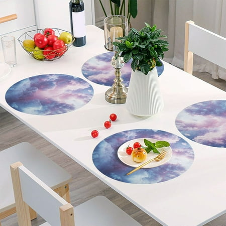 

Round Grid Placemat One Sizex1 Round Placemat PVC Plate Mat，15.4 Inch Non-Slip and Heat Resistant Table Placemat Dining Room Placemat Picturesque Sky