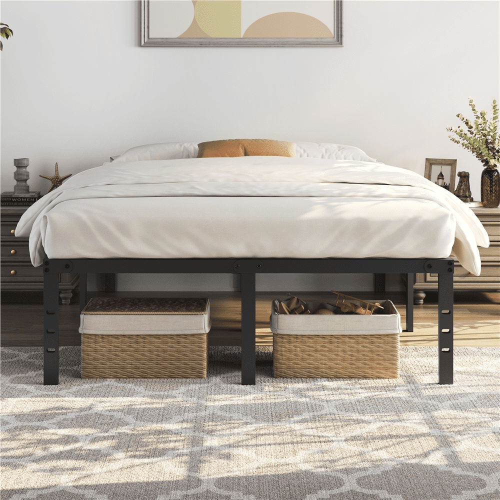 Alden Design Queen Size 18" Platform Bed Frame, No Box Spring Needed, Adult, Black