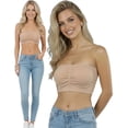 thumbnail image 3 of ToBeInStyle Women's Pack of 3 or 6 Seamless Classic Ruched Tube Top Bras w/ Removable Pads - 3 Pack: Beige - One Size Plus, 3 of 3