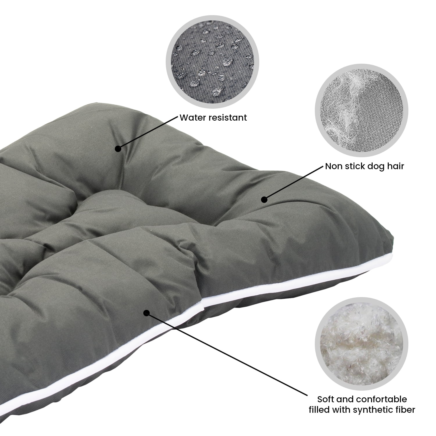 Precious Tails Co-Pilot Waterproof Dog Bed, Grey, Small, 30"L x 20"W x 5"H