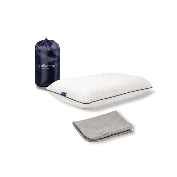 ALKAMTO Travel & Camping Comfortable Memory Foam Pillow with Extra Cotton Cover – Easy to Carry Portable Bag – Temperature Regulating Pillow Case - Perfect for Travelling/Fishing/Backpacking/Hiking