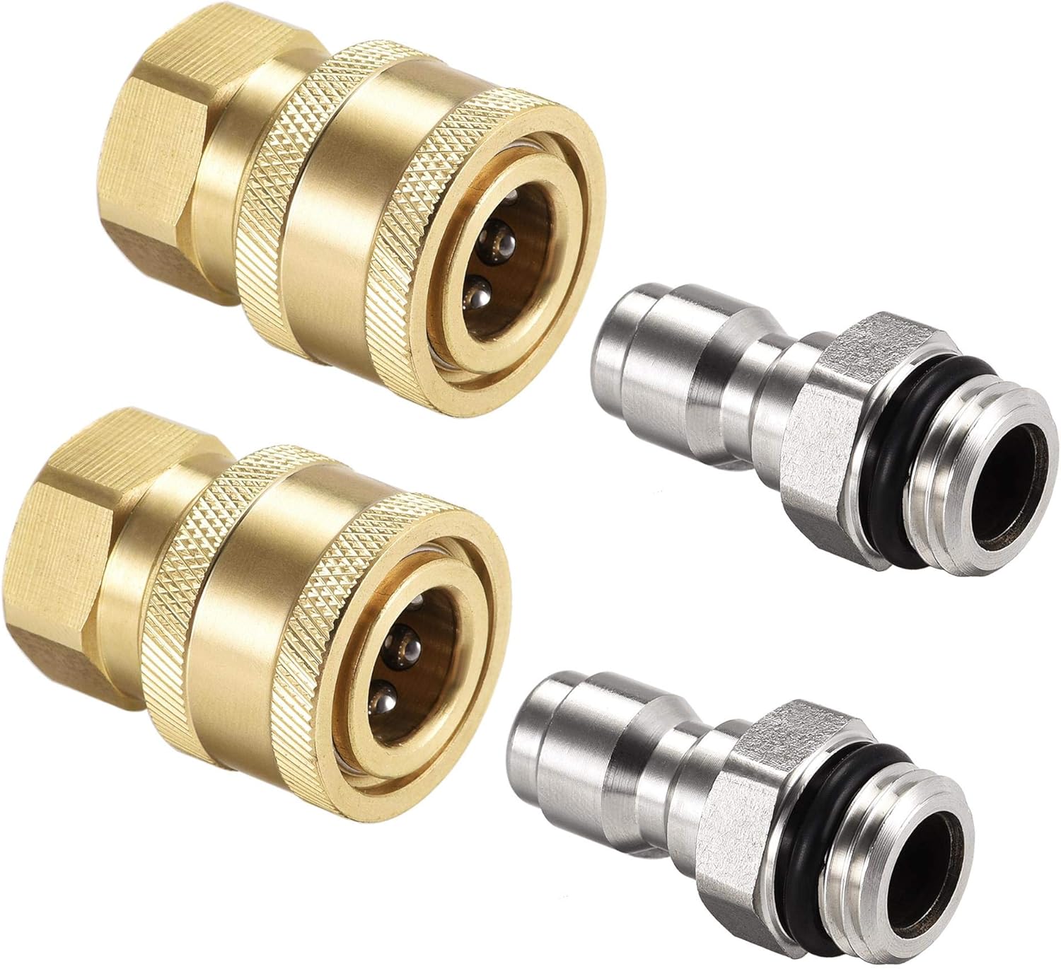 HRTGFD-Garden Hose Brass Quick Connect Set M14x1.5 Male & Female Thread Stainless Steel Fittings Water Hose Connectors Pressure Washer Adapter, 2 Sets