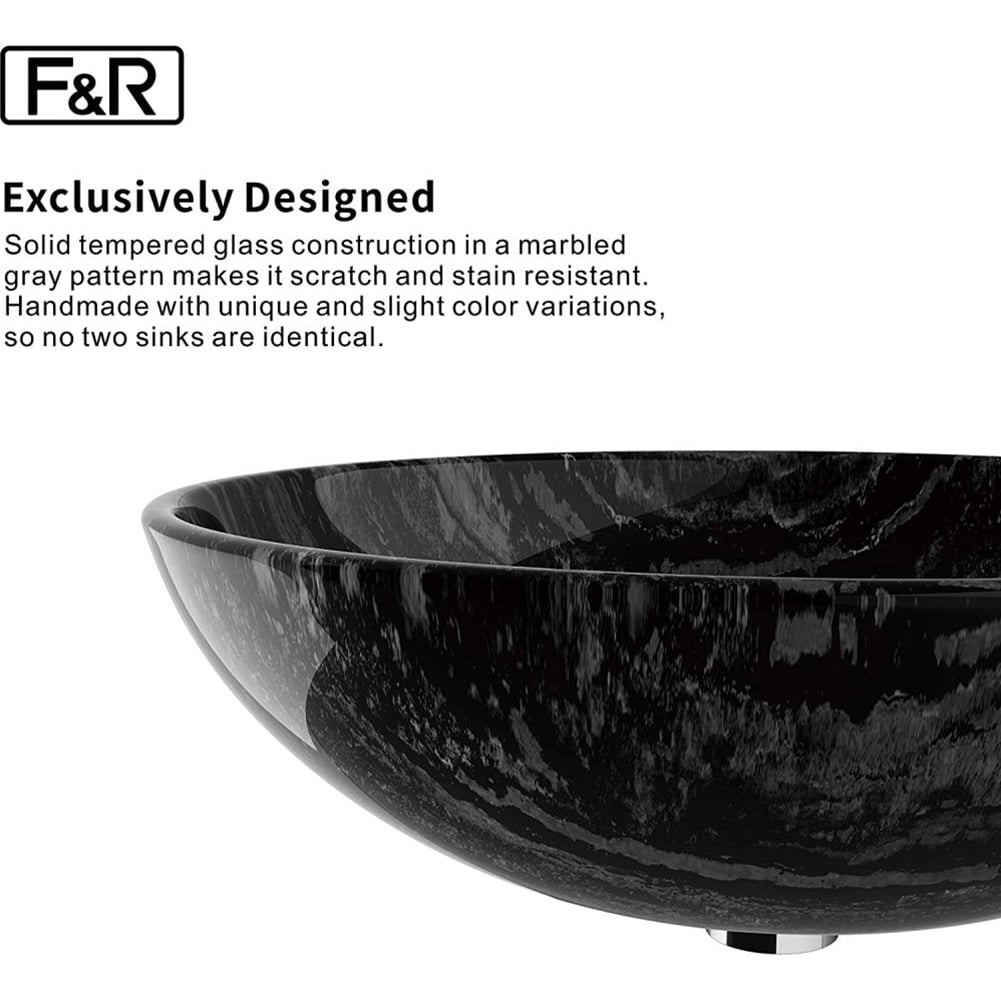 Kepooman F&R Bathroom Glass Vessel Sink, Handmade Artistic Tempered Glass Vessel Sink Vanity Round Bowl, Gray Kepooman F&R Bathroom Glass Vessel Sink, Handmade Artistic Tempered Glass Vessel Sink Vanity Round Bowl, Gray
