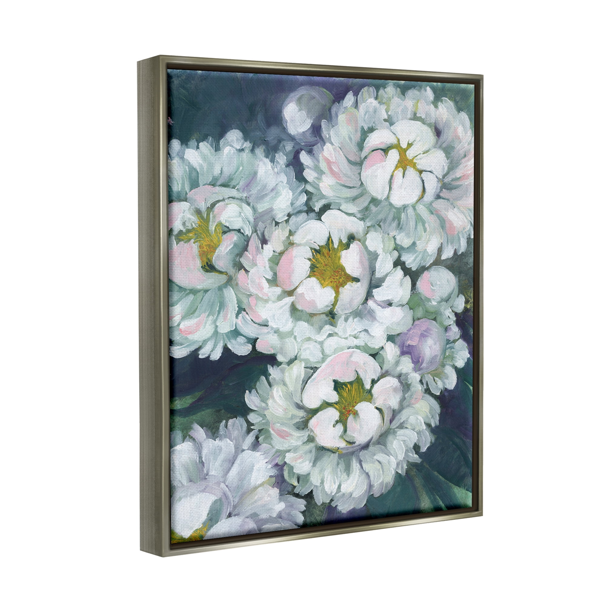 Stupell Fluffy White Flower Petals Nature Botanical & Floral Painting Gray Floater Framed Art Print Wall Art