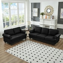 Modern Classic 2 3-Seater Living Room Loveseat & Sofa, Faux Cowhide Leather Upholstered Couch with Nail Decoration (Black)