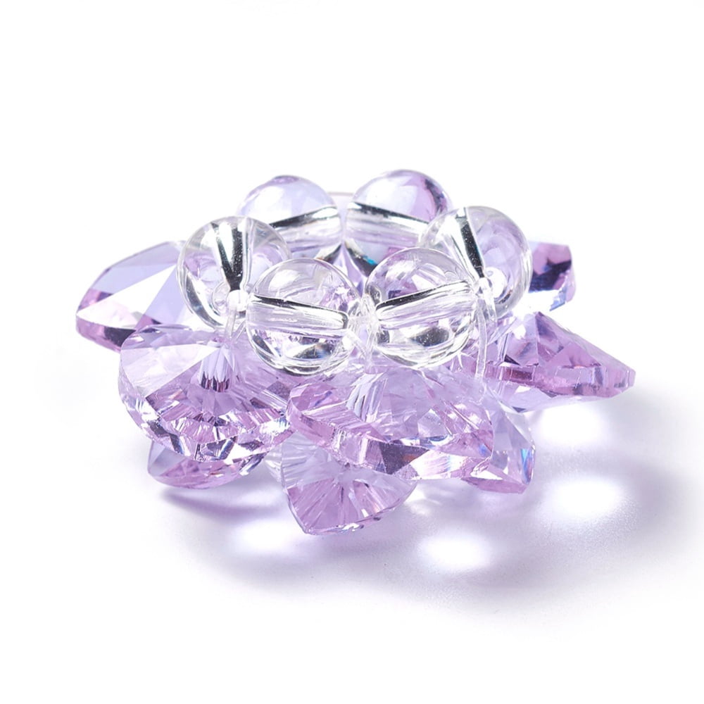 10pcs Glass Woven Beads Cluster Beads Lotus Lilac 35x19mm Hole: 8mm